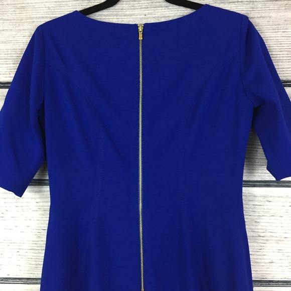 Tahari Sheath Dress Pockets Blue Gold Zipper 4P - Picture 5 of 6
